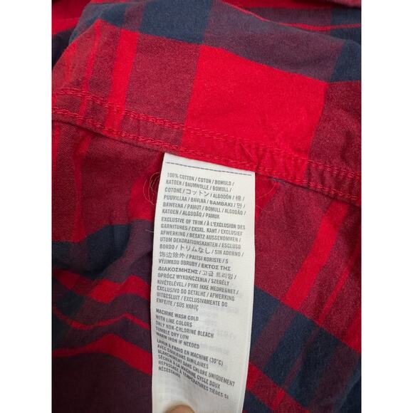 Hollister California Plaid Red Navy Blue Button Down Hooded Jacket Youth Size L - Picture 4 of 7